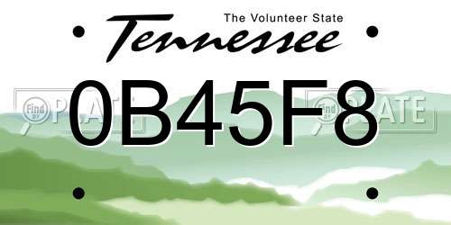 0B45F8 Tennessee License Plate