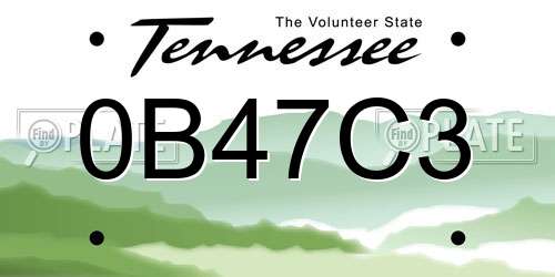 0B47C3 Tennessee License Plate