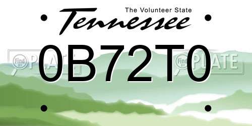 0B72T0 Tennessee License Plate