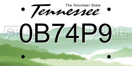0B74P9 Tennessee License Plate