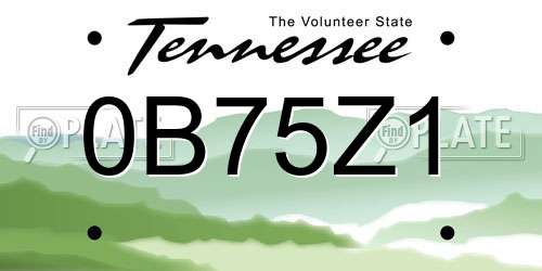 0B75Z1 Tennessee License Plate