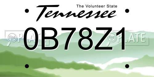 0B78Z1 Tennessee License Plate
