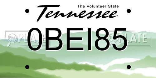 0BEI85 Tennessee License Plate