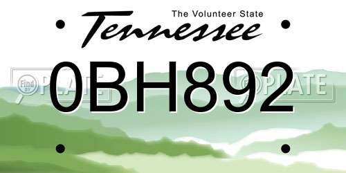 0BH892 Tennessee License Plate