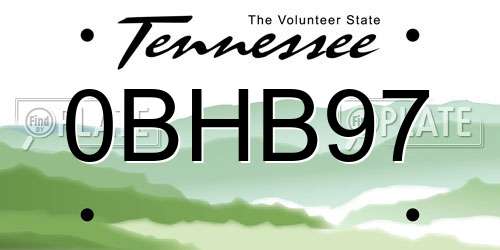 0BHB97 Tennessee License Plate