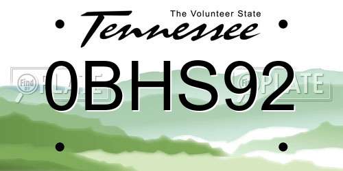 0BHS92 Tennessee License Plate
