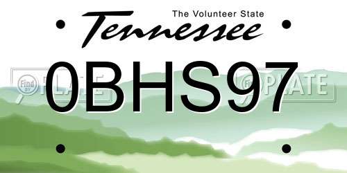 0BHS97 Tennessee License Plate
