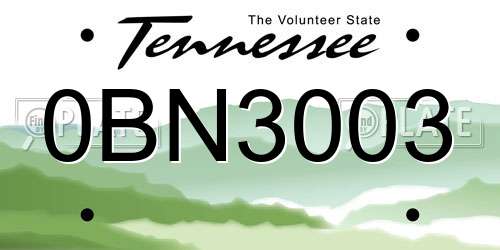 0BN3003 Tennessee License Plate