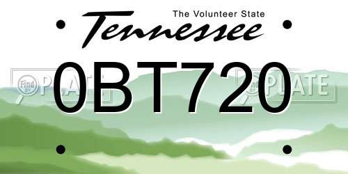 0BT720 Tennessee License Plate
