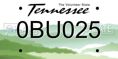 0BU025 Tennessee License Plate