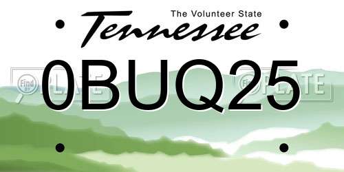 0BUQ25 Tennessee License Plate