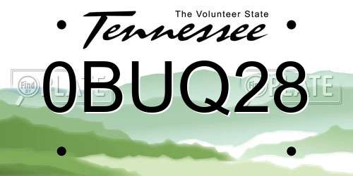0BUQ28 Tennessee License Plate