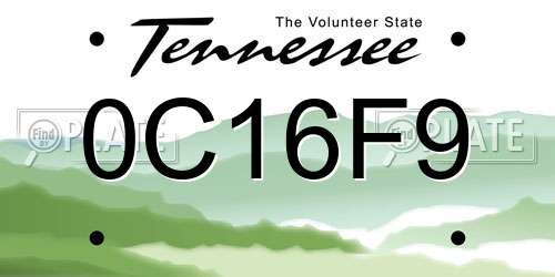 0C16F9 Tennessee License Plate