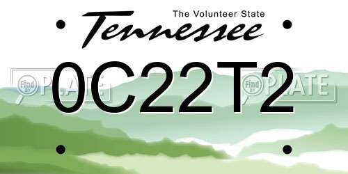 0C22T2 Tennessee License Plate