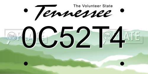 0C52T4 Tennessee License Plate