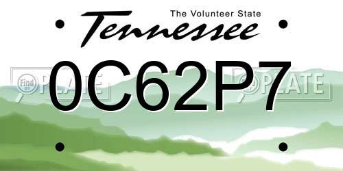 0C62P7 Tennessee License Plate