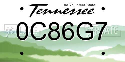 0C86G7 Tennessee License Plate