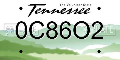 0C86O2 Tennessee License Plate