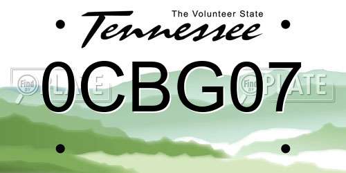 0CBG07 Tennessee License Plate