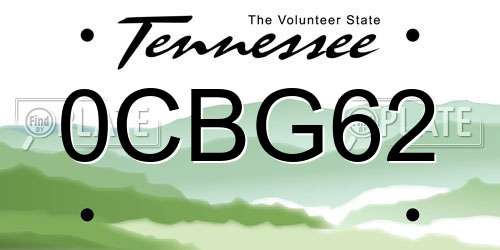 0CBG62 Tennessee License Plate