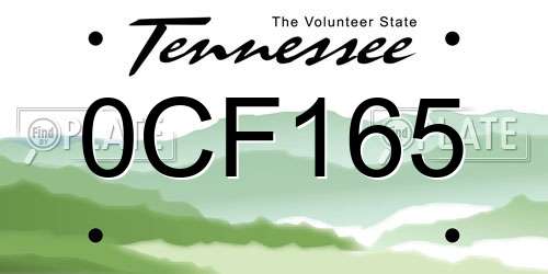 0CF165 Tennessee License Plate