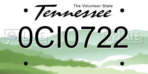 0CI0722 Tennessee License Plate