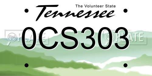 0CS303 Tennessee License Plate