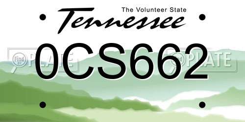 0CS662 Tennessee License Plate
