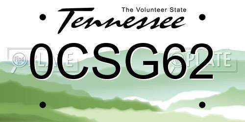 0CSG62 Tennessee License Plate
