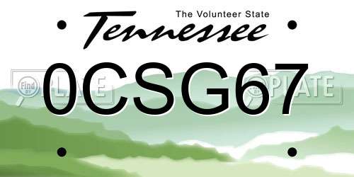 0CSG67 Tennessee License Plate