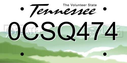 0CSQ474 Tennessee License Plate