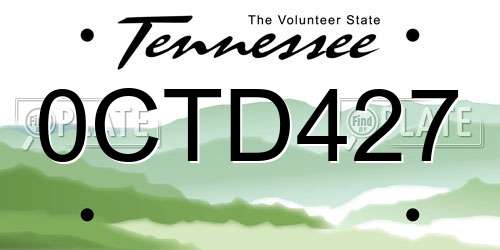 0CTD427 Tennessee License Plate