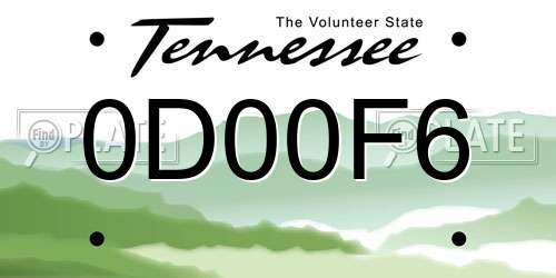0D00F6 Tennessee License Plate