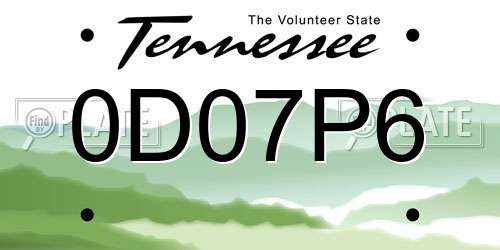 0D07P6 Tennessee License Plate