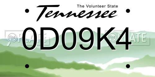 0D09K4 Tennessee License Plate