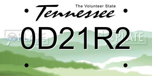 0D21R2 Tennessee License Plate