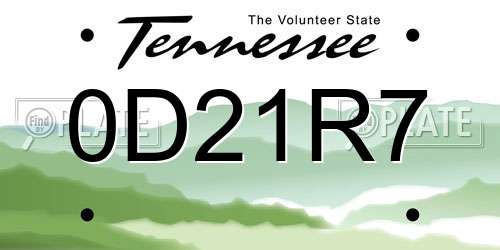 0D21R7 Tennessee License Plate