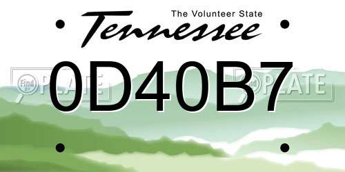 0D40B7 Tennessee License Plate