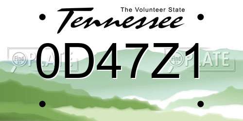 0D47Z1 Tennessee License Plate