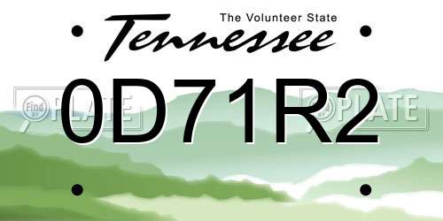 0D71R2 Tennessee License Plate