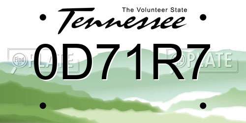 0D71R7 Tennessee License Plate