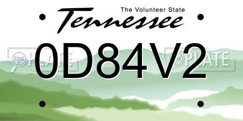 0D84V2 Tennessee License Plate