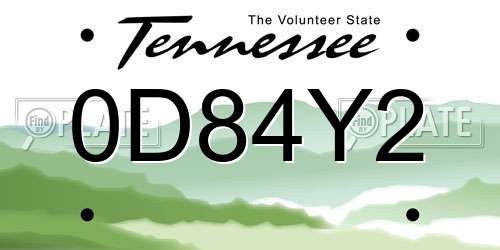 0D84Y2 Tennessee License Plate