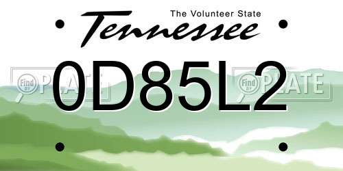 0D85L2 Tennessee License Plate