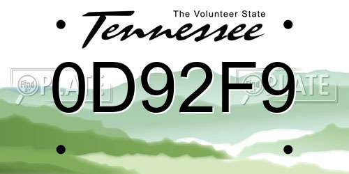 0D92F9 Tennessee License Plate