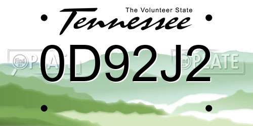 0D92J2 Tennessee License Plate