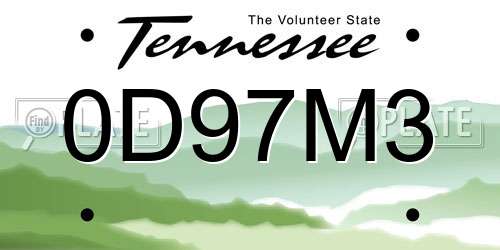 0D97M3 Tennessee License Plate
