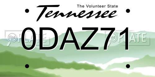 0DAZ71 Tennessee License Plate