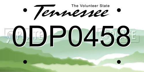 0DP0458 Tennessee License Plate