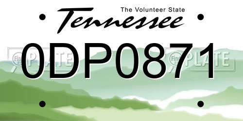 0DP0871 Tennessee License Plate